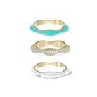 Sorbet Swirls Enamel & Diamond Swirls Stacker Ring Set in Cyan + White - Octonov 