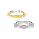 Sorbet Swirl Yellow Enamel & Diamond Swirls Stacker Ring Duo - Octonov 