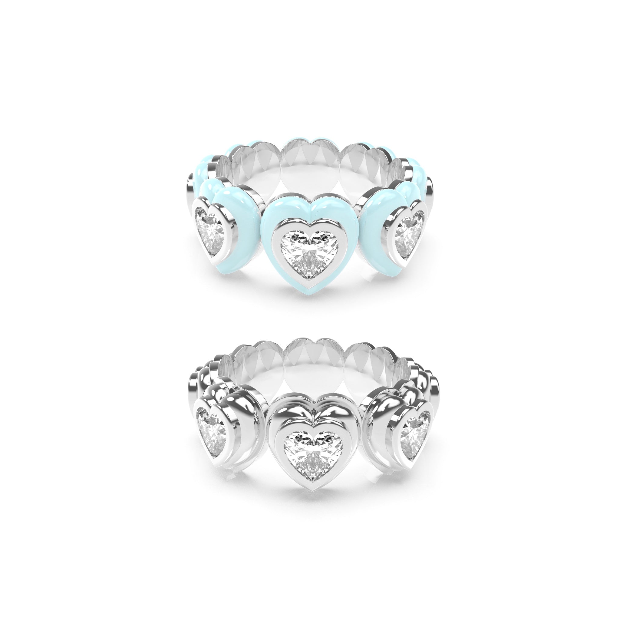 Heart Enamel Bauble Pop & Solid Ring Duo - Octonov 