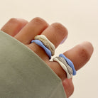 Sorbet Swirls Enamel & Diamond Swirls Stacker Ring Set in Blue Moon +Vanilla - Octonov 